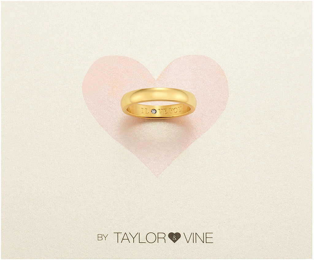 Taylor and Vine Secret Love Stones Gold Band Ring Engraved I Love You