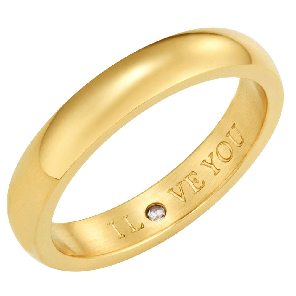 Taylor and Vine Secret Love Stones Gold Band Ring Engraved I Love You 1