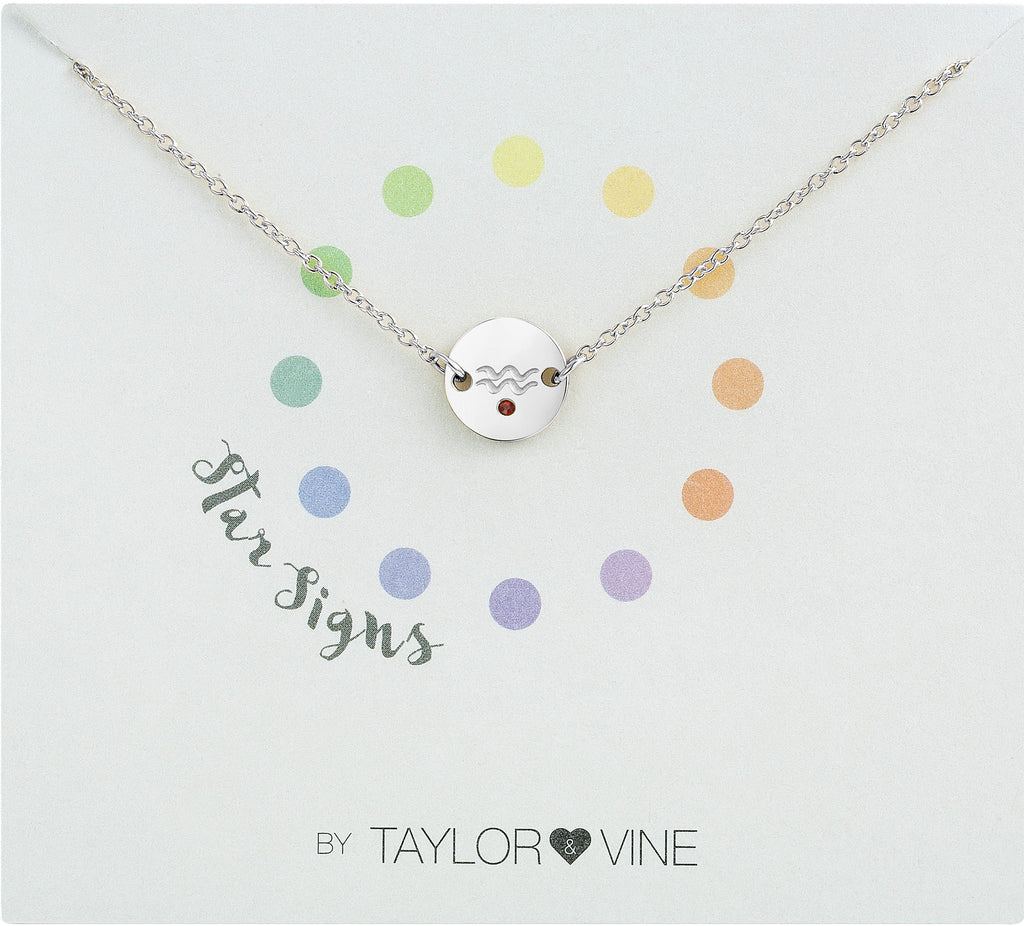 Taylor and Vine Star Signs Aquarius Silver Bracelet with Birth Stone 