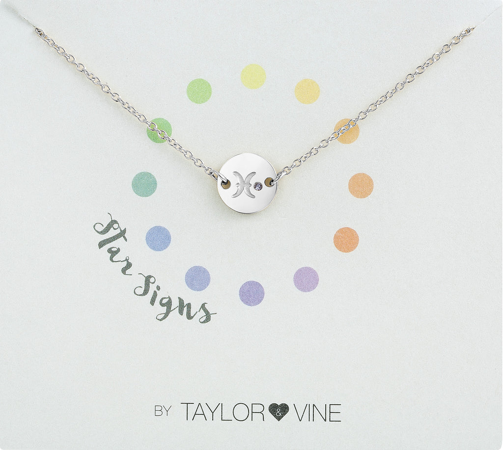 Taylor and Vine Star Signs Pisces Silver Bracelet with Birth Stone