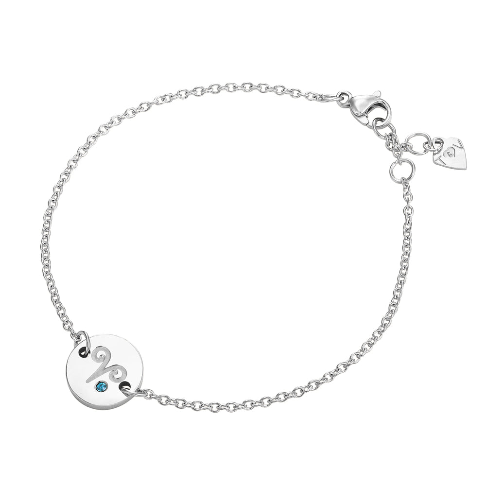 Taylor and Vine Star Signs Aries Silver Bracelet with Birth Stone 1
