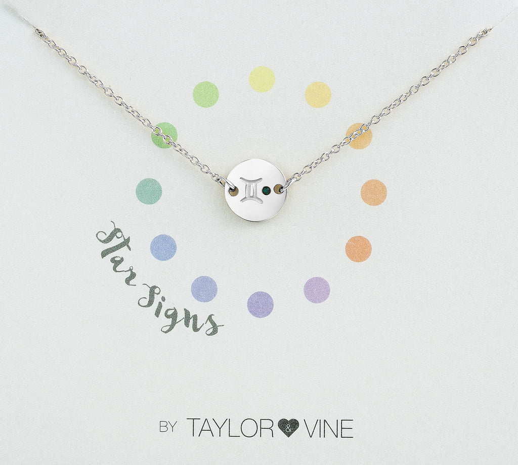 Taylor and Vine Star Signs Gemini Silver Bracelet with Birth Stone