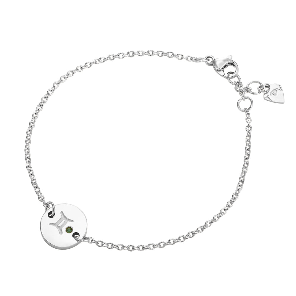 Taylor and Vine Star Signs Gemini Silver Bracelet with Birth Stone 1