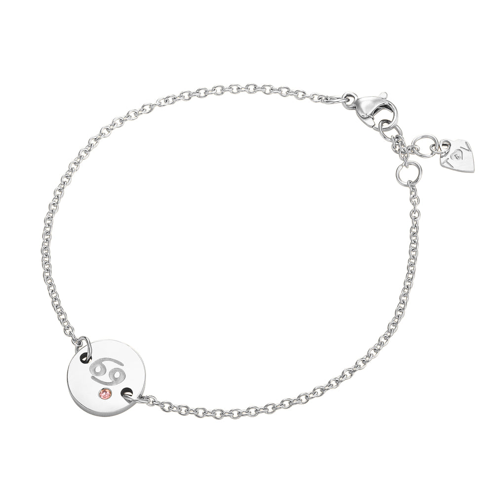 Taylor and Vine Star Signs Cancer Silver Bracelet with Birth Stone 1