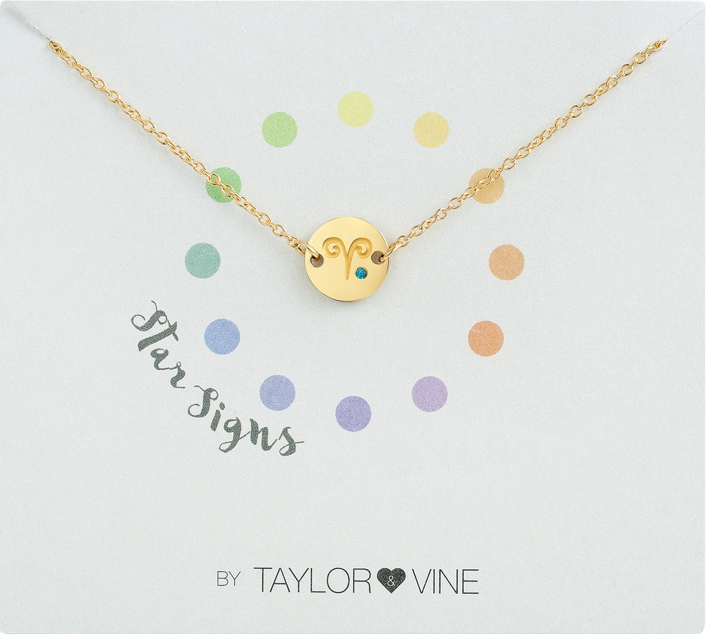 Taylor and Vine Star Signs Aries Gold Bracelet with Birth Stone