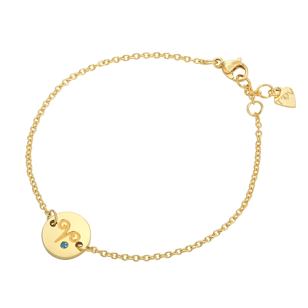 Taylor and Vine Star Signs Aries Gold Bracelet with Birth Stone 1
