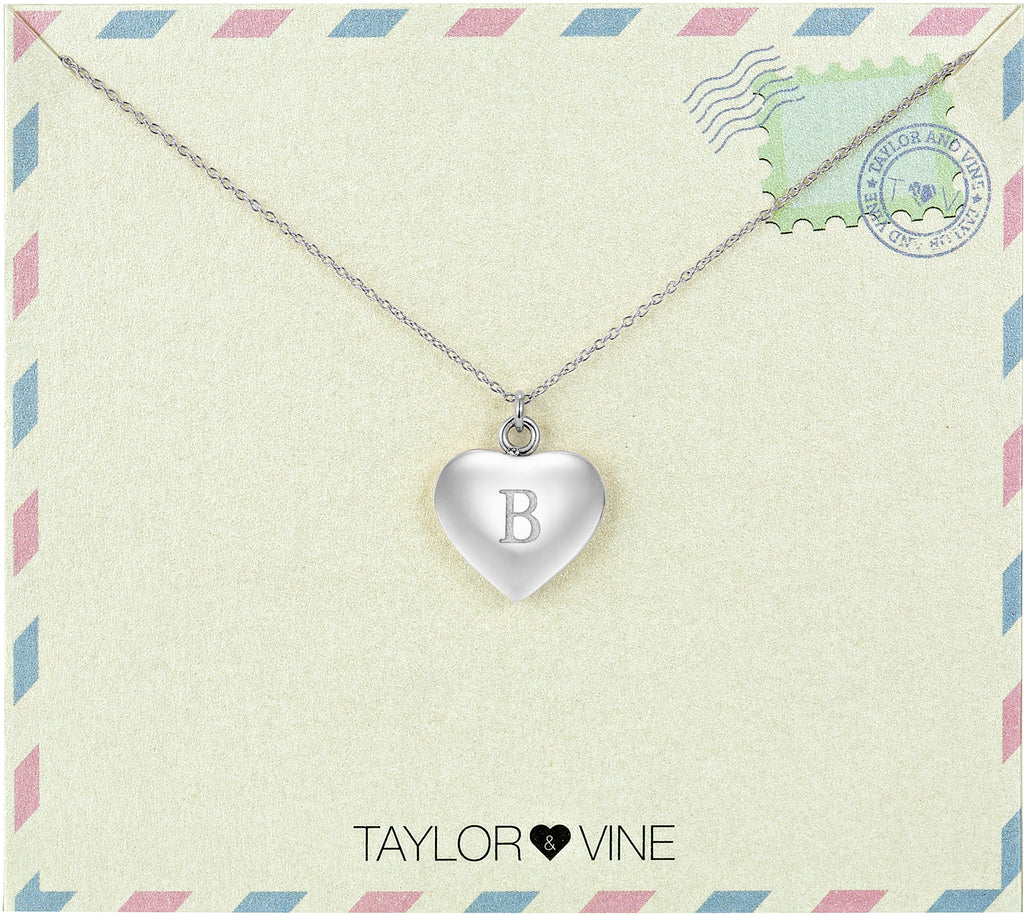 Taylor and Vine Love Letter B Heart Pendant Silver Necklace Engraved I Love You 