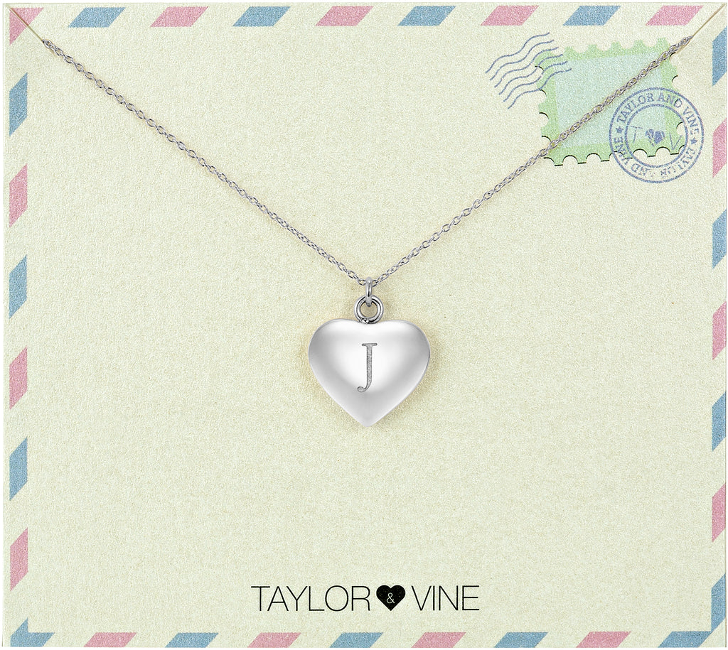 Taylor and Vine Love Letter J Heart Pendant Silver Necklace Engraved I Love You 