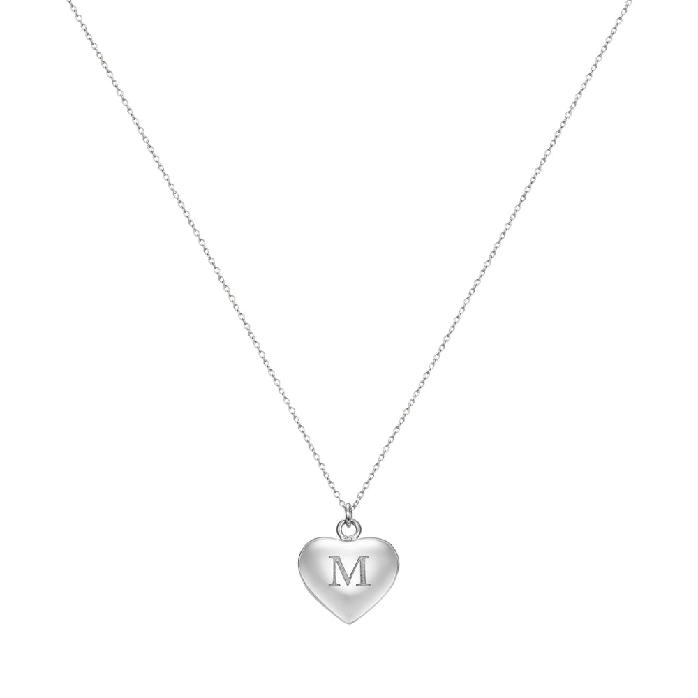 Taylor and Vine Love Letter M Heart Pendant Silver Necklace Engraved I Love You 1