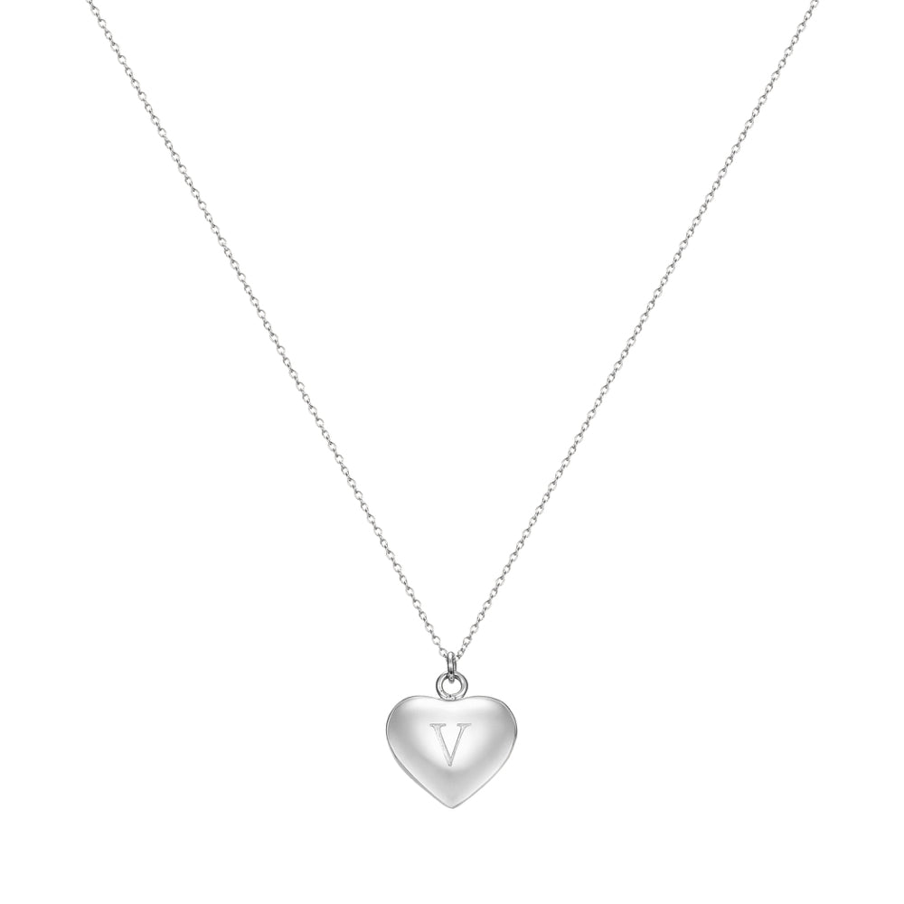 Taylor and Vine Love Letter V Heart Pendant Silver Necklace Engraved I Love You 1
