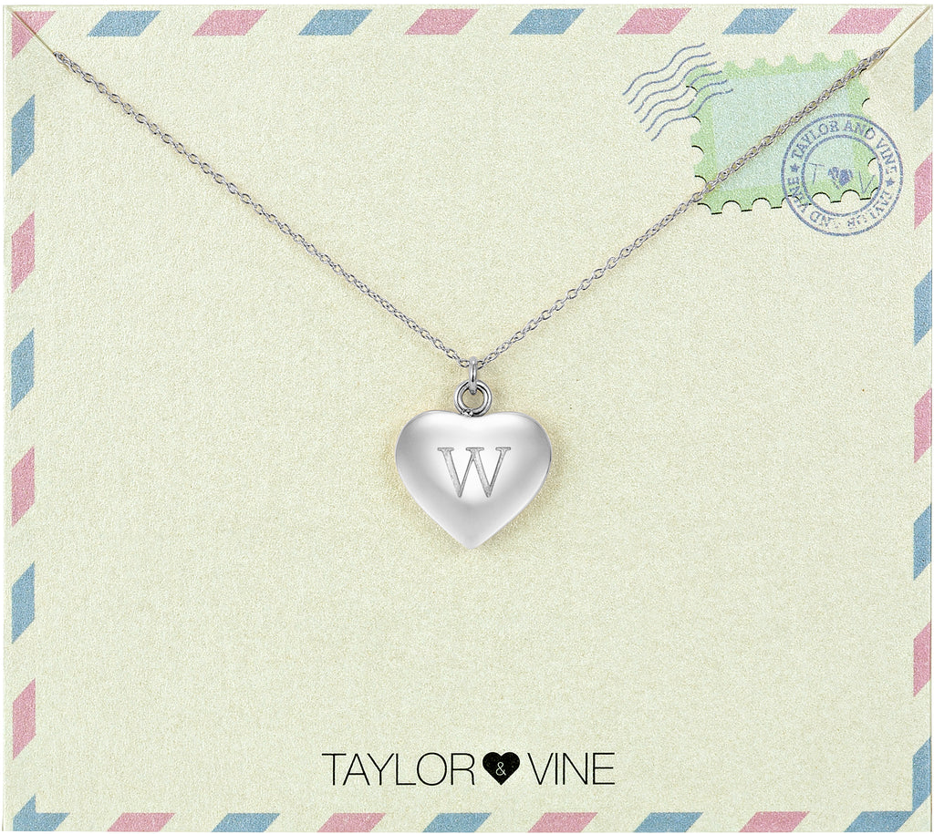 Taylor and Vine Love Letter W Heart Pendant Silver Necklace Engraved I Love You 