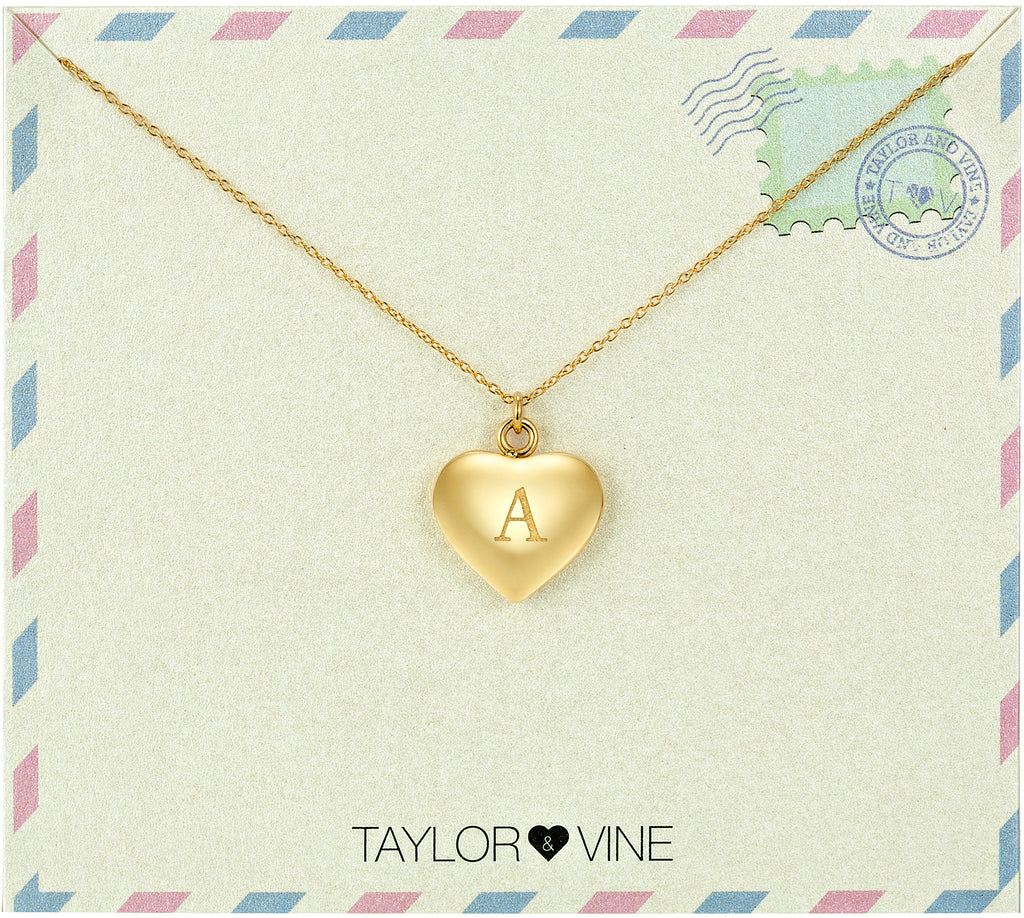 Taylor and Vine Love Letter A Heart Pendant Gold Necklace Engraved I Love You 