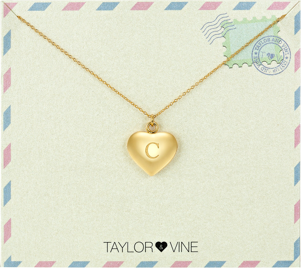 Taylor and Vine Love Letter C Heart Pendant Gold Necklace Engraved I Love You 