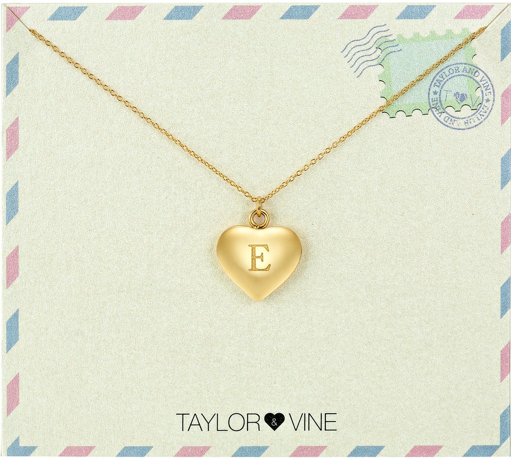 Taylor and Vine Love Letter E Heart Pendant Gold Necklace Engraved I Love You 