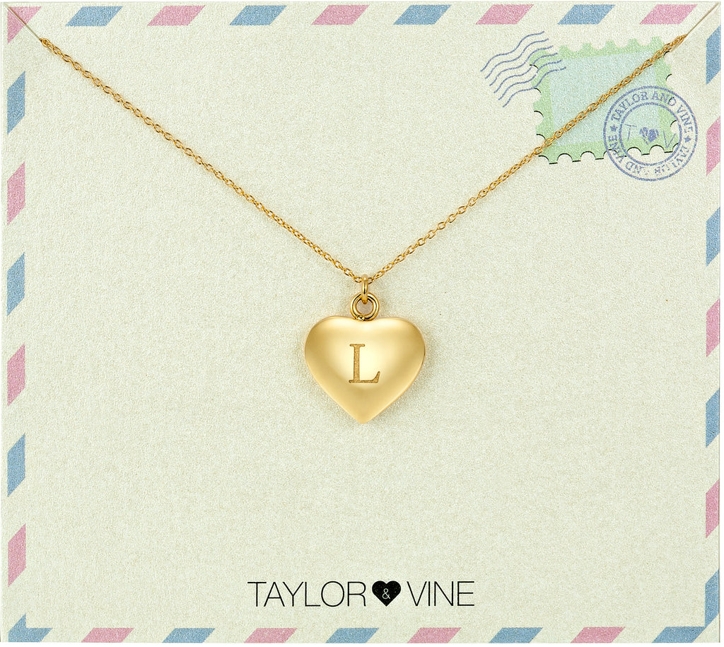 Taylor and Vine Love Letter L Heart Pendant Gold Necklace Engraved I Love You 