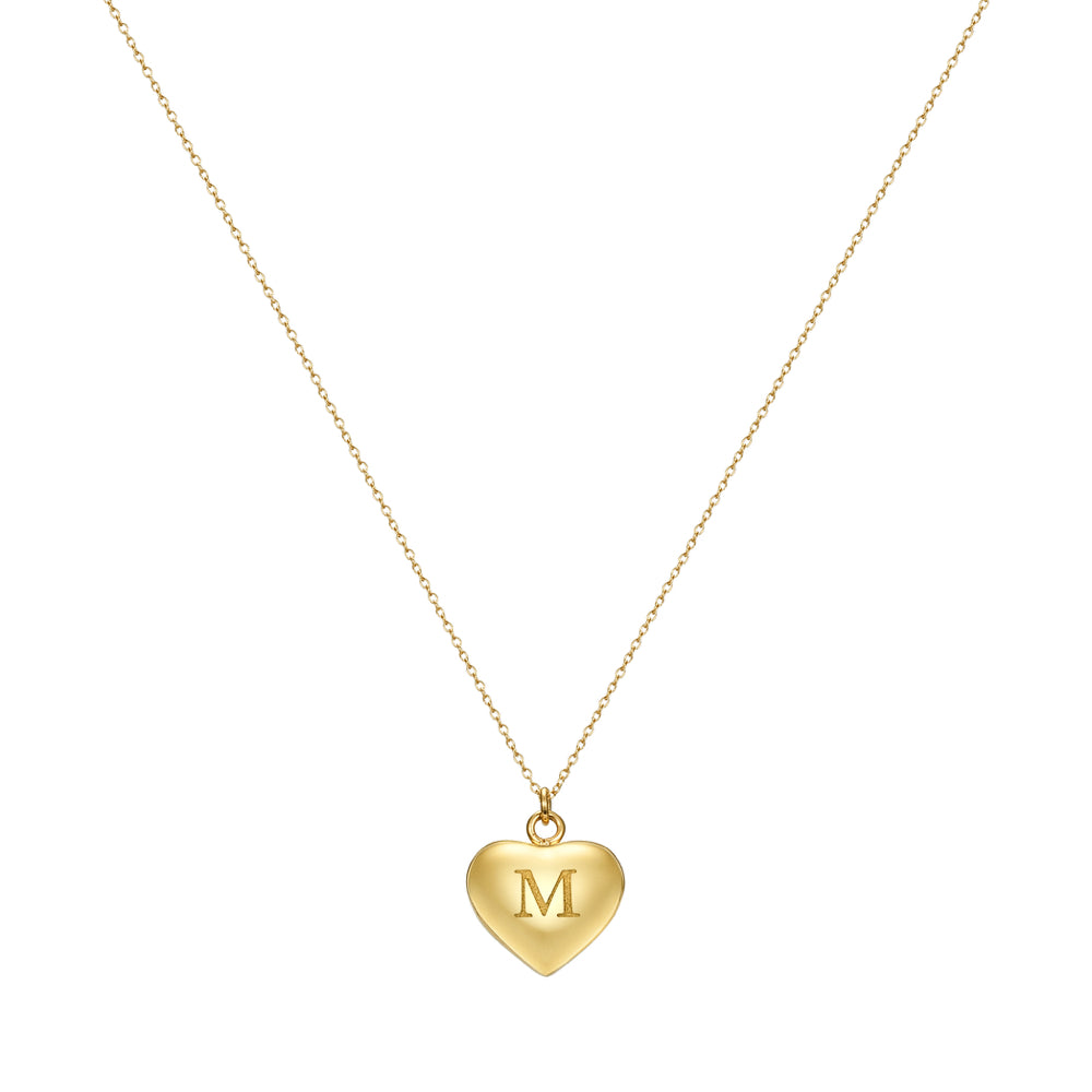 Taylor and Vine Love Letter M Heart Pendant Gold Necklace Engraved I Love You 1