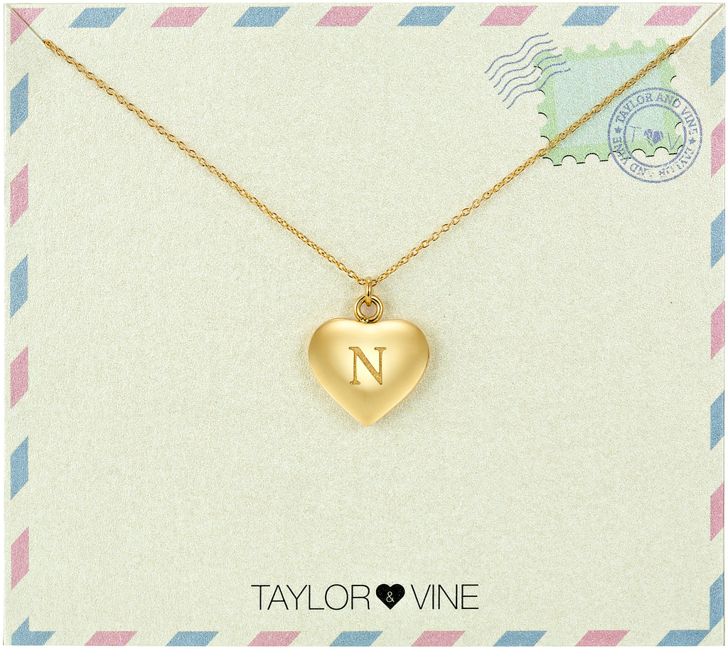 Taylor and Vine Love Letter N Heart Pendant Gold Necklace Engraved I Love You 