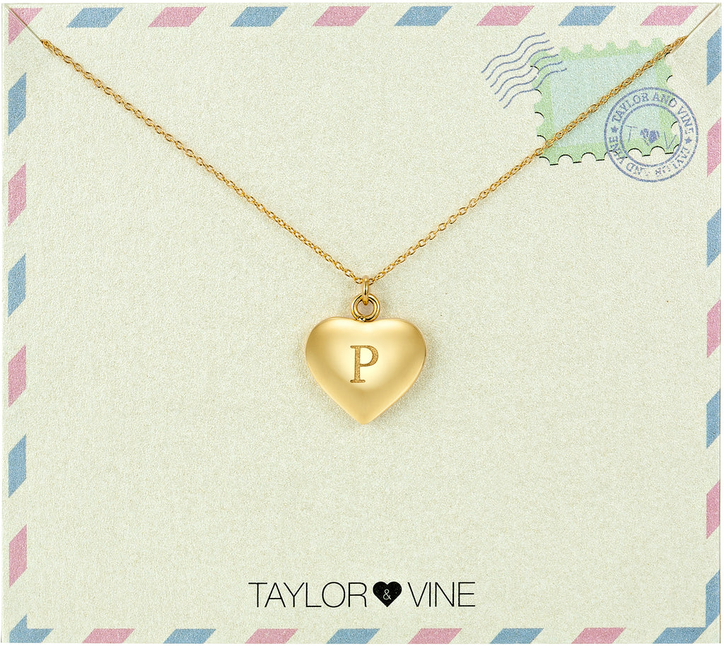 Taylor and Vine Love Letter P Heart Pendant Gold Necklace Engraved I Love You 