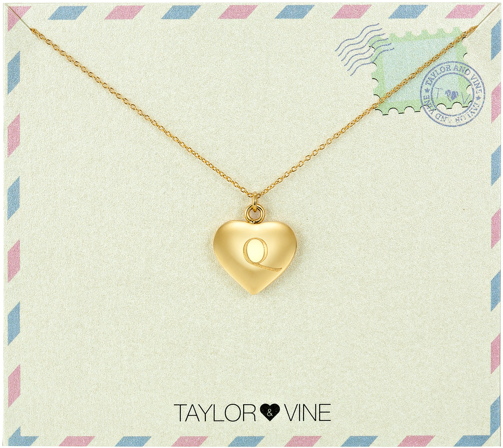 Taylor and Vine Love Letter Q Heart Pendant Gold Necklace Engraved I Love You 