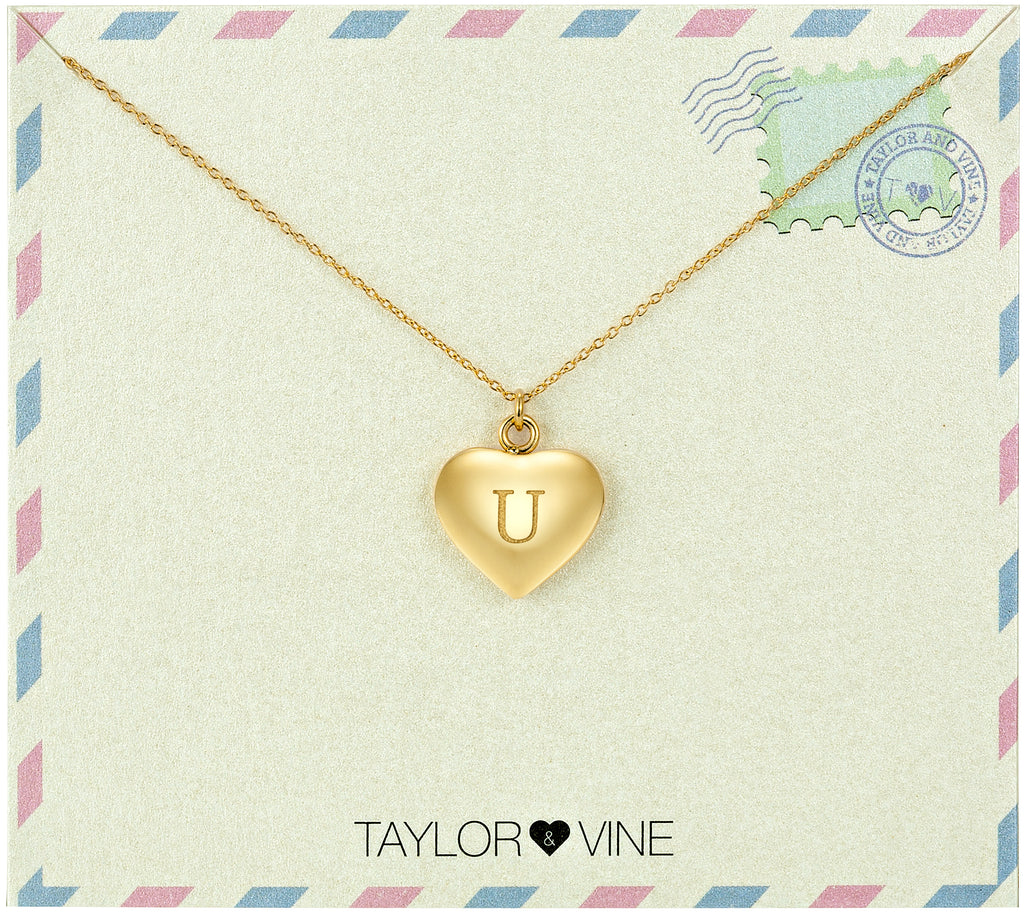 Taylor and Vine Love Letter U Heart Pendant Gold Necklace Engraved I Love You 