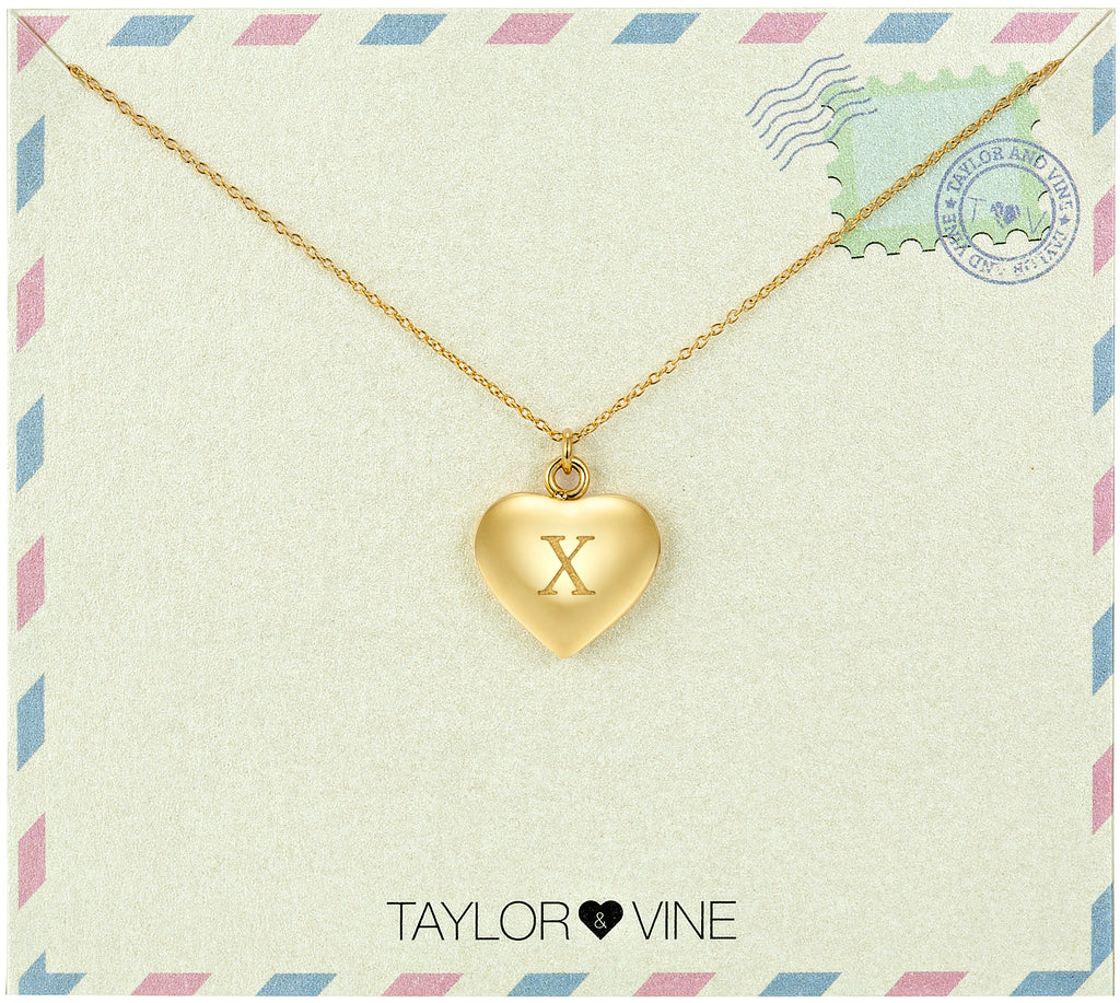Taylor and Vine Love Letter X Heart Pendant Gold Necklace Engraved I Love You 