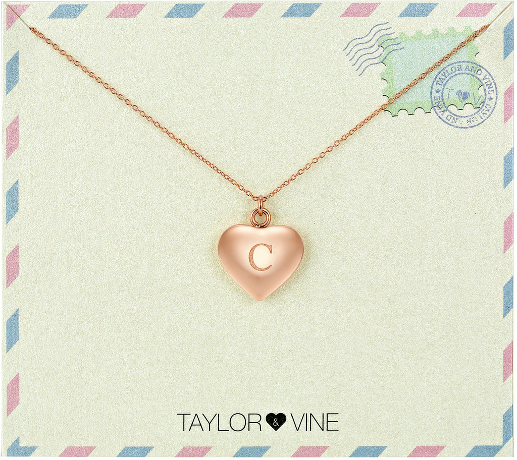 Taylor and Vine Love Letter C Heart Pendant Rose Gold Necklace Engraved I Love You 