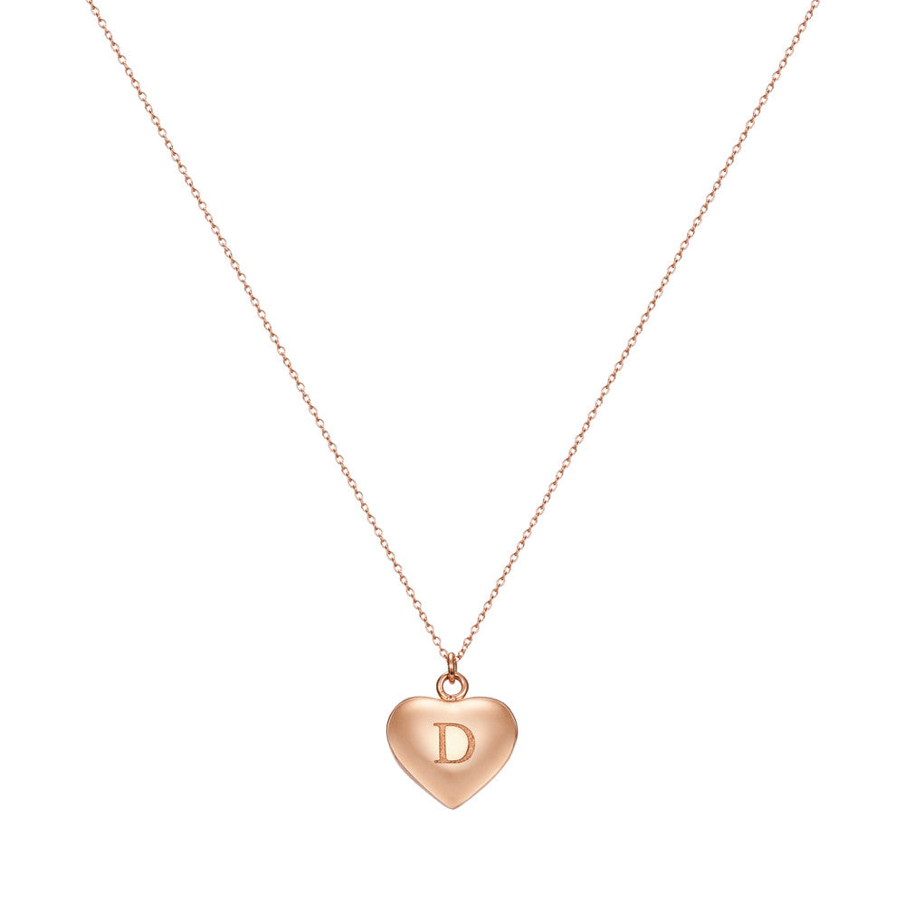 Taylor and Vine Love Letter D Heart Pendant Rose Gold Necklace Engraved I Love You 1