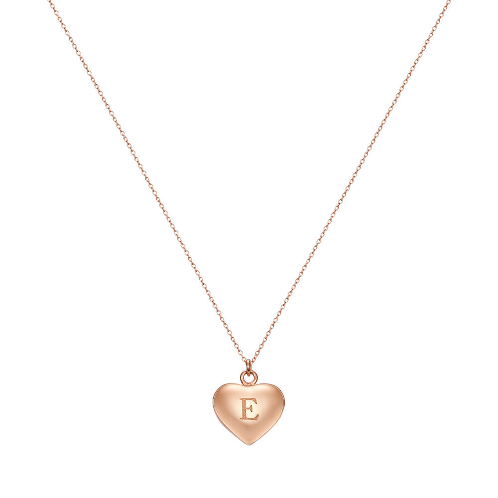 Taylor and Vine Love Letter E Heart Pendant Rose Gold Necklace Engraved I Love You 1