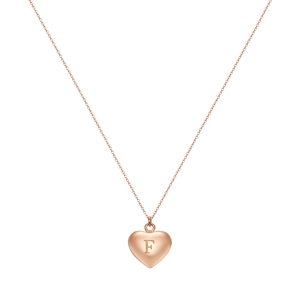 Taylor and Vine Love Letter F Heart Pendant Rose Gold Necklace Engraved I Love You 1