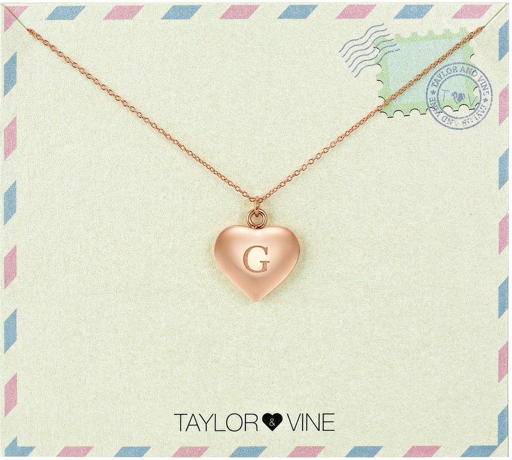 Taylor and Vine Love Letter G Heart Pendant Rose Gold Necklace Engraved I Love You 