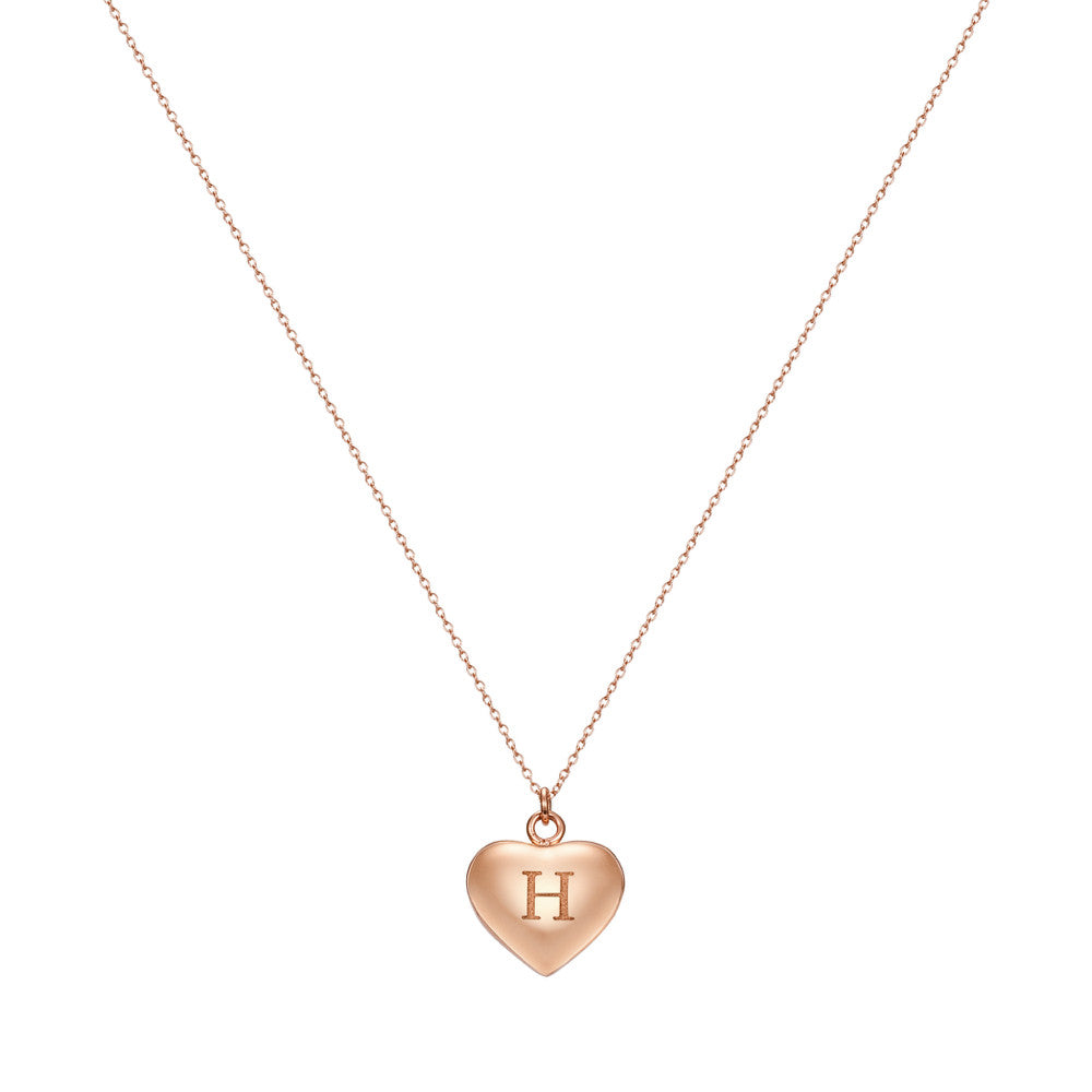 Taylor and Vine Love Letter H Heart Pendant Rose Gold Necklace Engraved I Love You 