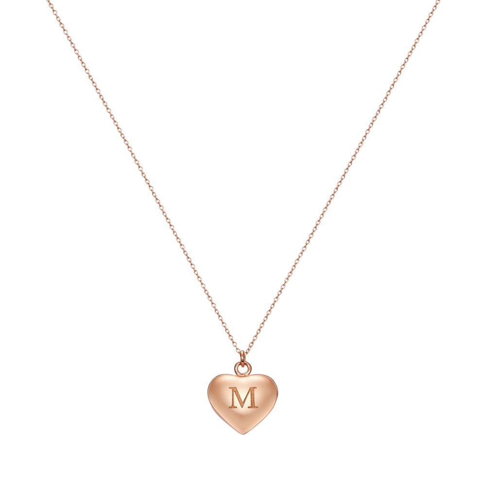 Taylor and Vine Love Letter M Heart Pendant Rose Gold Necklace Engraved I Love You 1