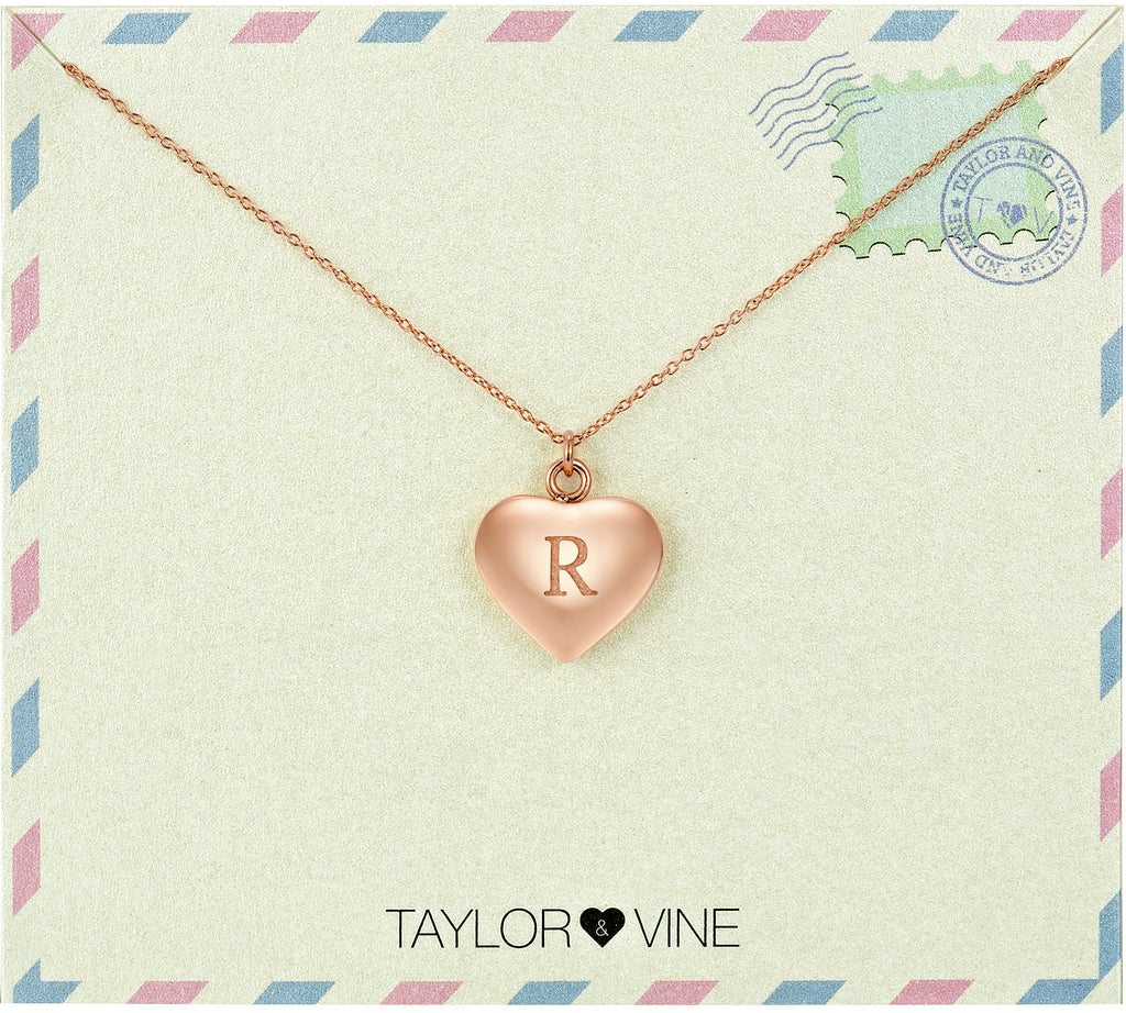 Taylor and Vine Love Letter R Heart Pendant Rose Gold Necklace Engraved I Love You 1