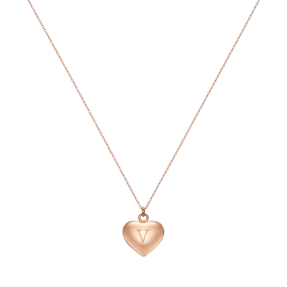 Taylor and Vine Love Letter V Heart Pendant Rose Gold Necklace Engraved I Love You 1