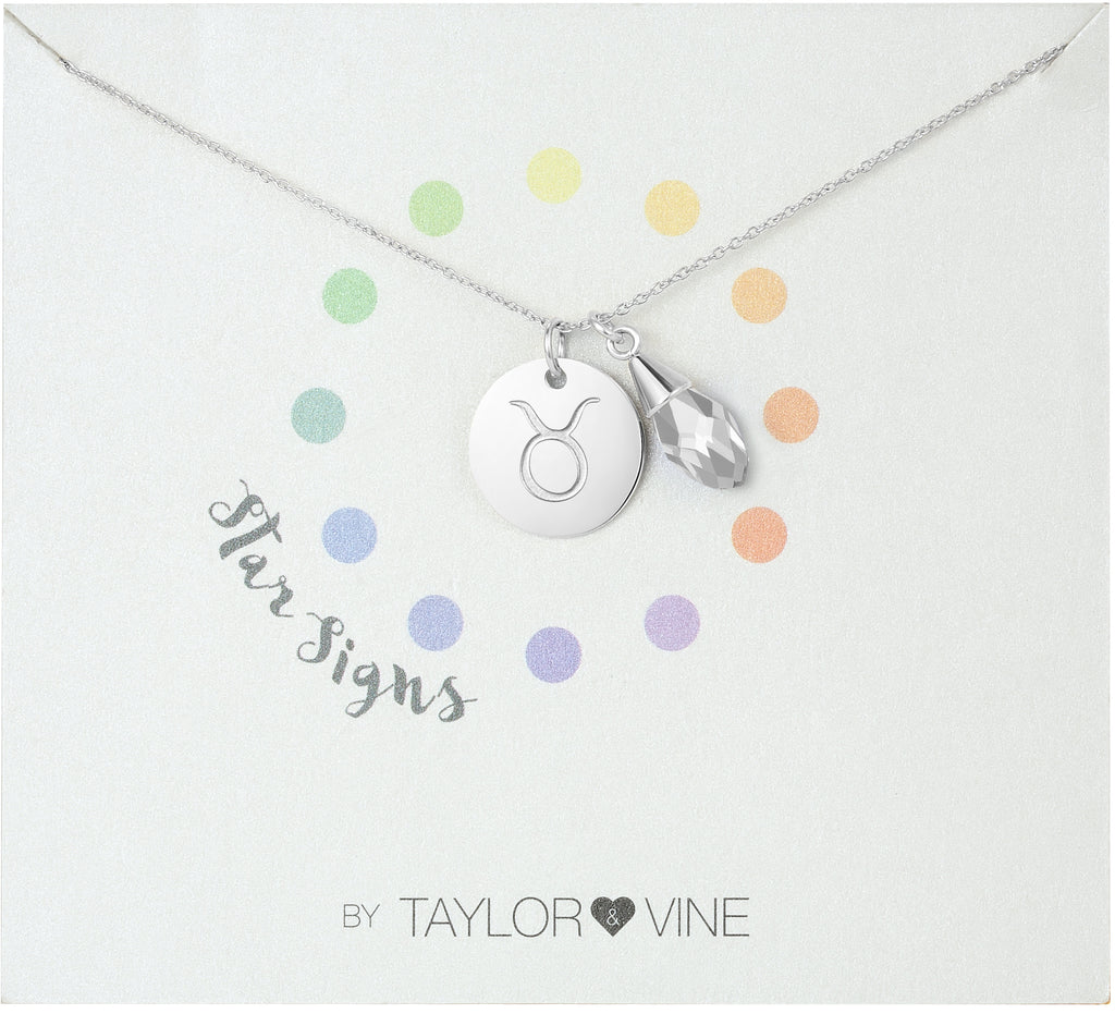Taylor and Vine Star Signs Taurus Silver Necklace with Birth Stone