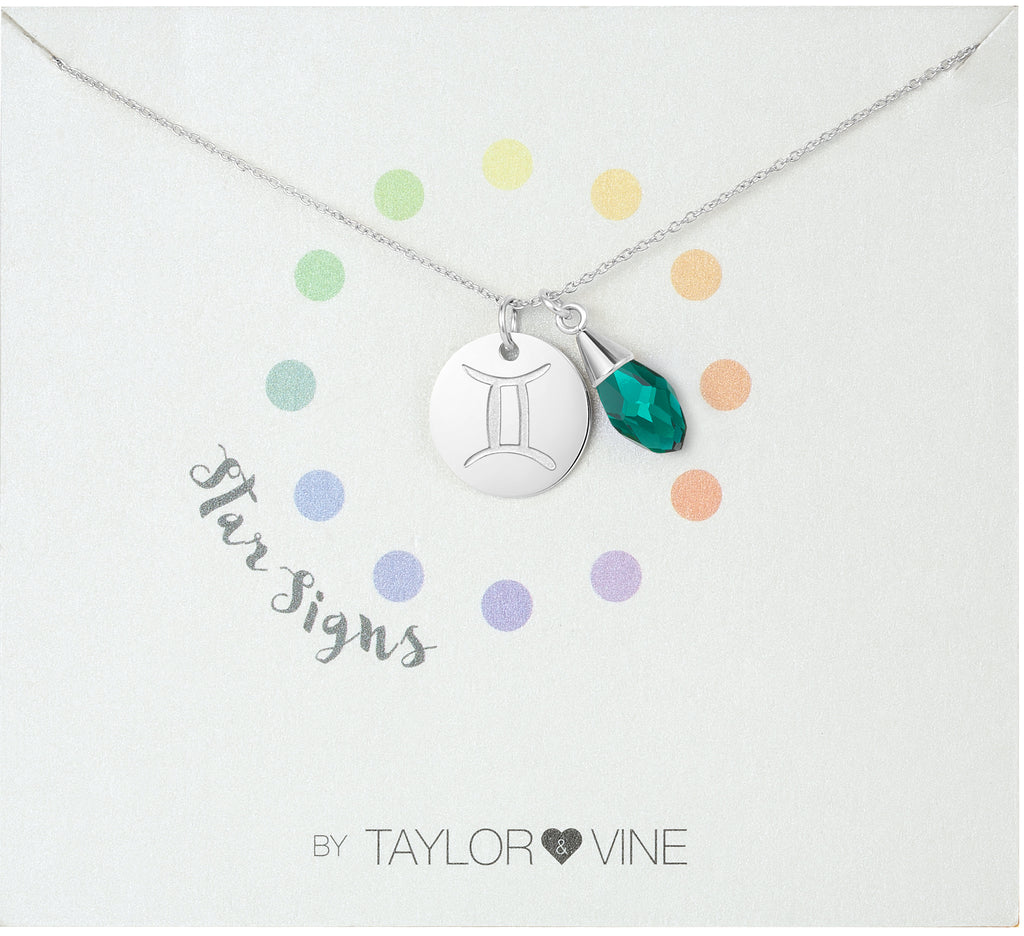 Taylor and Vine Star Signs Gemini Silver Necklace with Birth Stone