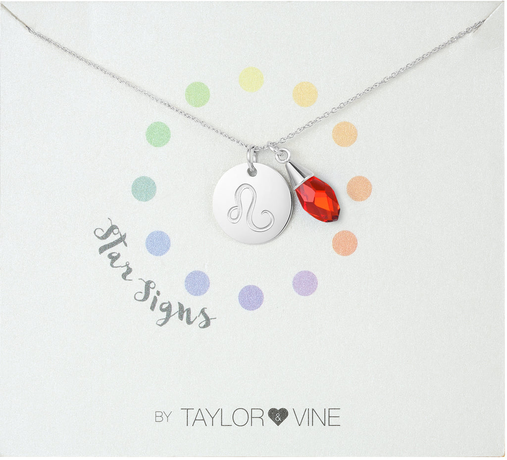 Taylor and Vine Star Signs Leo Silver Necklace with Birth Stone