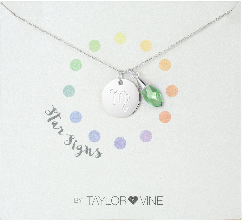 Taylor and Vine Star Signs Virgo Silver Necklace with Birth Stone