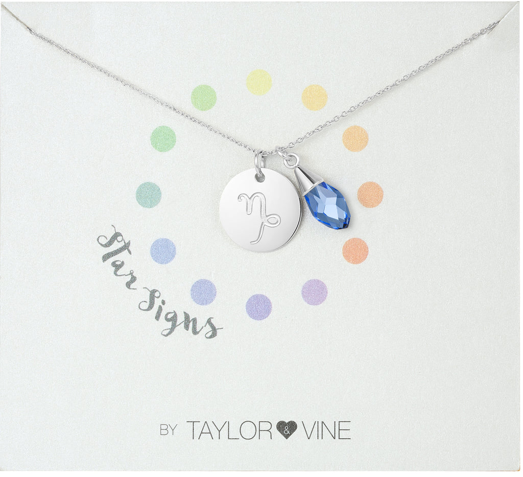 Taylor and Vine Star Signs Capricorn Silver Necklace with Birth Stone