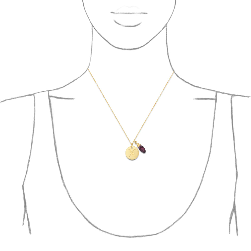 Taylor and Vine Star Signs Pisces Gold Necklace with Birth Stone 2