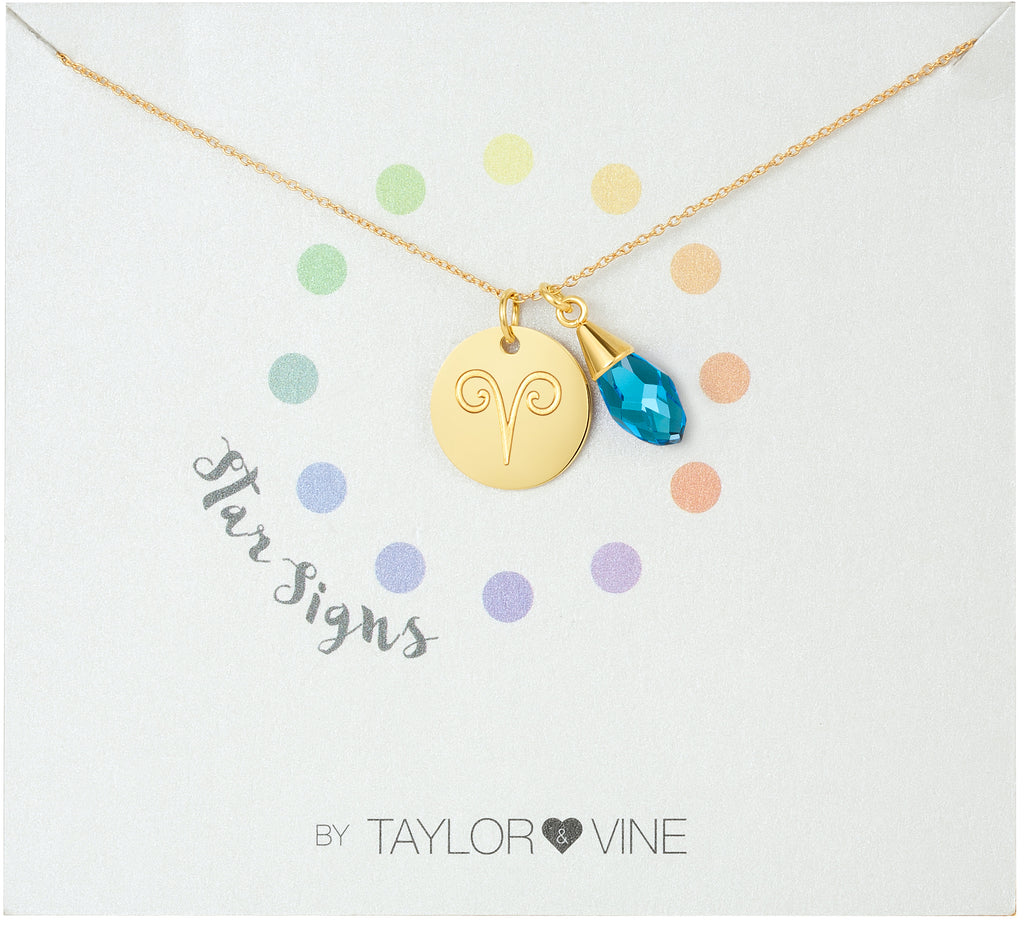 Taylor and Vine Star Signs Aries Gold Necklace with Birth Stone