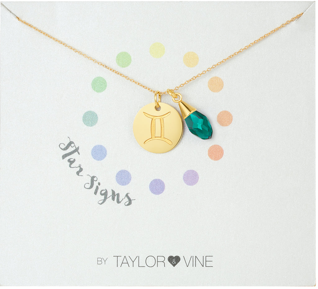 Taylor and Vine Star Signs Gemini Gold Necklace with Birth Stone 1