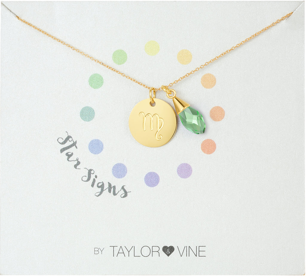 Taylor and Vine Star Signs Virgo Gold Necklace with Birth Stone