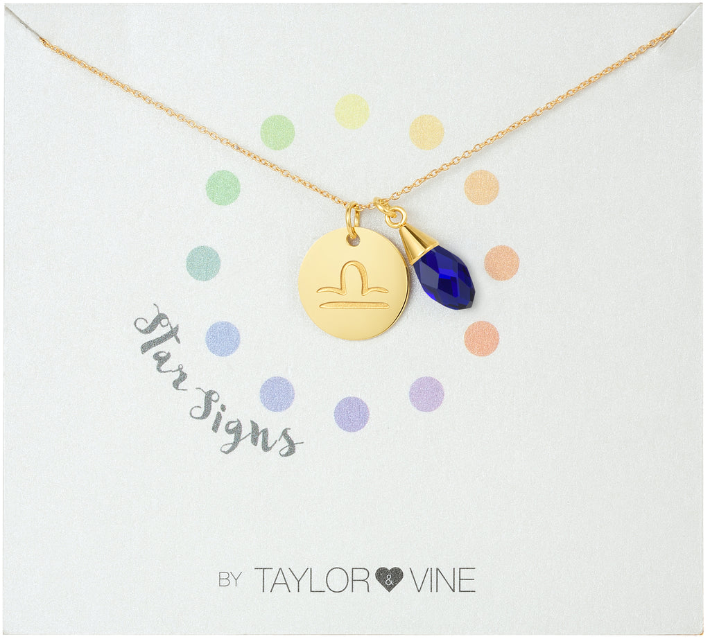 Taylor and Vine Star Signs Libra Gold Necklace with Birth Stone