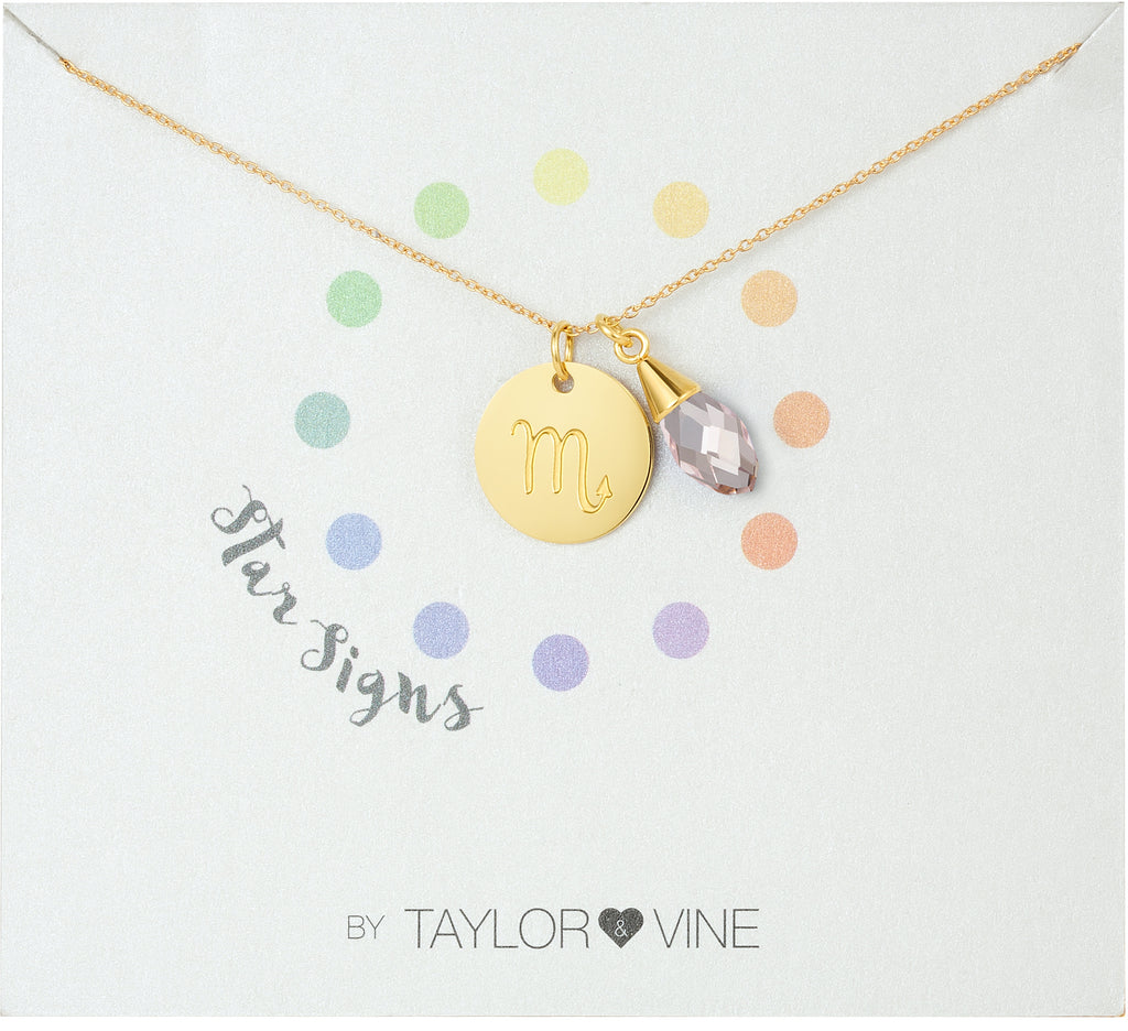 Taylor and Vine Star Signs Scorpio Gold Necklace with Birth Stone