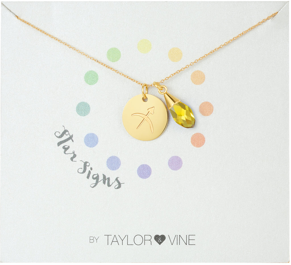 Taylor and Vine Star Signs Sagittarius Gold Necklace with Birth Stone 