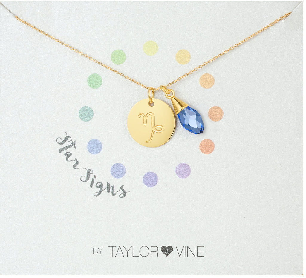 Taylor and Vine Star Signs Capricorn Gold Necklace with Birth Stone 