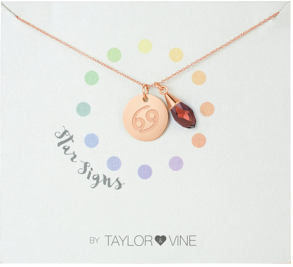 Taylor and Vine Star Signs Cancer Rose Gold Necklace with Birth Stone