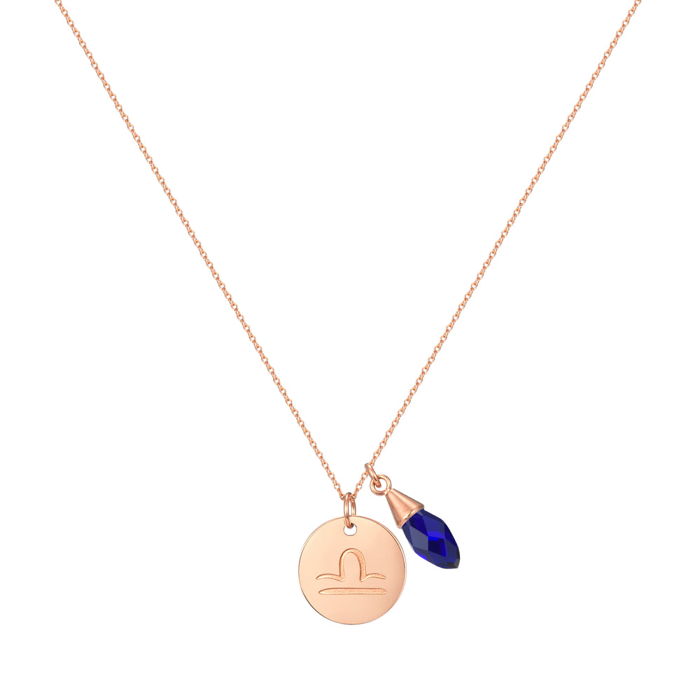 Taylor and Vine Star Signs Libra Rose Gold Necklace with Birth Stone 1