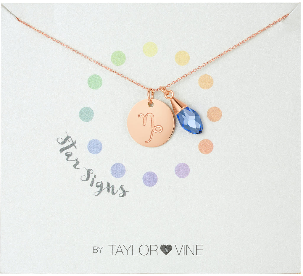 Taylor and Vine Star Signs Capricorn Rose Gold Necklace with Birth Stone